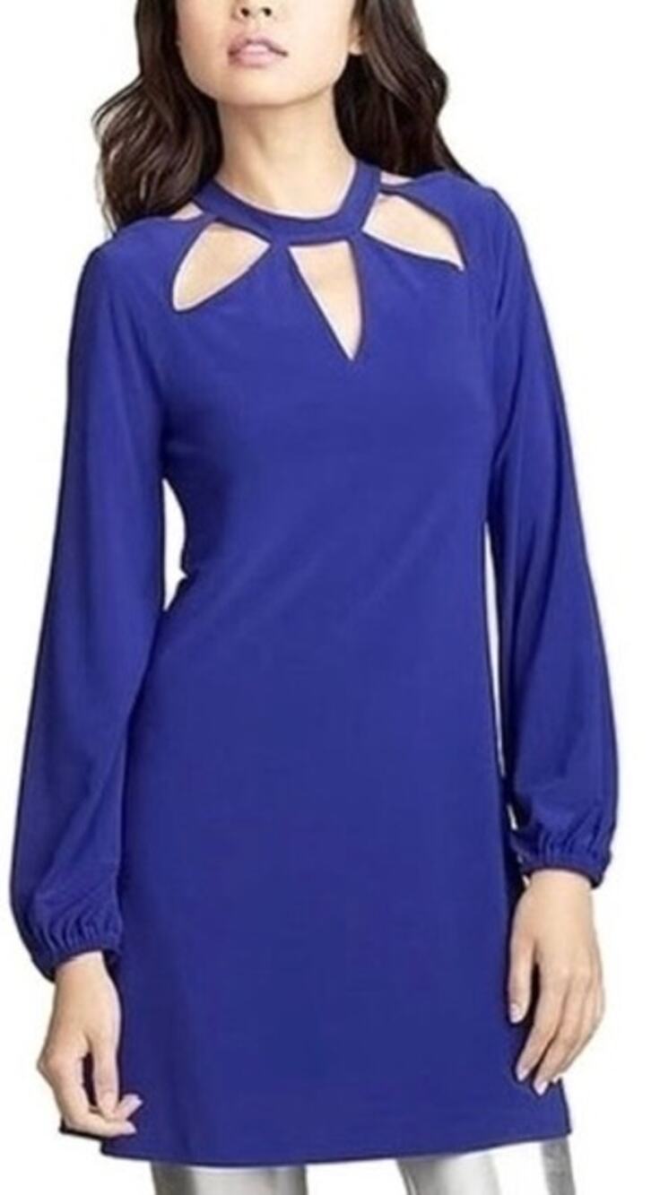 Norma Kamali Ever Last Electric Blue Cut Out Long Sleeve Cocktail Mini Dress S